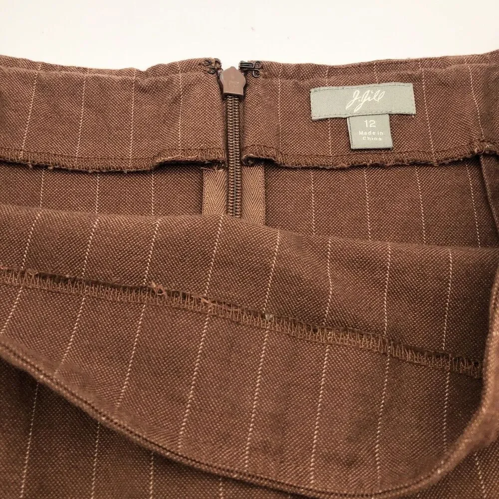 J Jill Pin Striped Skirt/12 Jacket/10 Suit Set Linen Blend Havana Brown Workwear - Picture 11 of 16